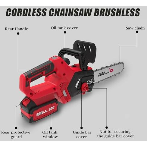 Ibell Bs20-12 Cordless Chainsaw Brushless|1200W|20V Max|12 Guide Bar|3/8 Chain Pitch|4.0Ah Li-Ion Battery|4500 Rpm|Lightweight 1.76 Kg  Ideal For Cutting Trees And Branches