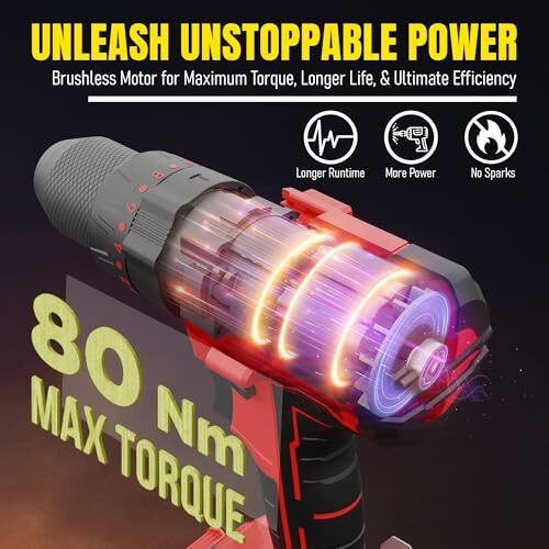 Ibell Bd20-80 2Ah (Bmc) One Power Series 20V Cordless Impact Drill Brushless | Max 80Nm Torque | 1750 Rpm Speed | 13Mm Heavy-Duty Metal Keyless Chuck | 20+3 Clutch Settings | Led Light