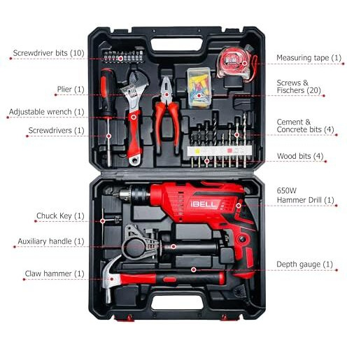 Ibell Professional Tool Kit With Impact Drill Td13-85, 650W, Copper Armature, Chuck 13Mm, 49 Home Essential Tools/Accessories