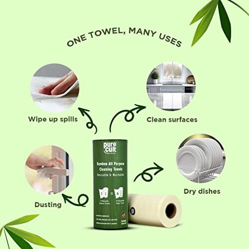 Purecult Bamboo All Purpose Cleaning Towels | Reusable & Washable | Absorbs Like Paper, Lasts Like Cloth | Wash Upto 100 Times | Equal To 6 Months Of Paper Or Tissues | Premium Can Pack | 20 Sheets