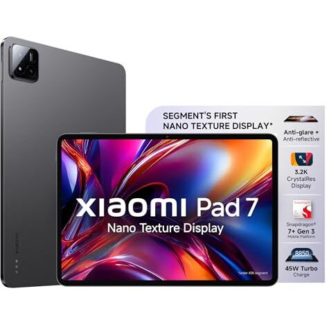 Xiaomi Pad 7 Nano Texture Display| Snapdragon 7+ Gen 3| 3.2K Display (28.44 Cm /11.2") Tablet| 12Gb, 256Gb| Anti-Reflective| Anti-Glare| Hyperos 2| 68 Bn+ Colours| Dolby Vision Atmos | Graphite Grey