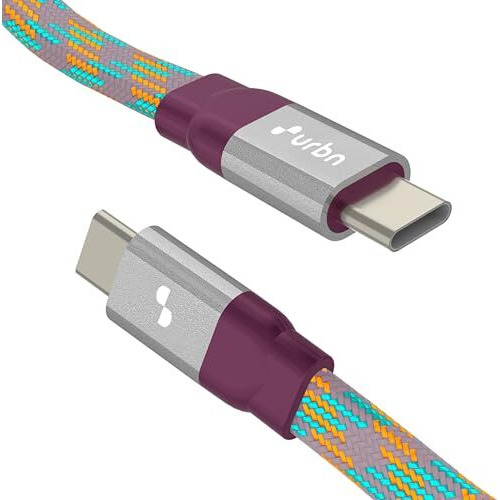 Urbn X Payal Singhal 65W Super Fast Usb-C Pd Cable | Type C To C | Flat Cable | Made For Mobiles & Laptops | Charge Macbook & Other Supported Devices - 4 Feet (Pink)
