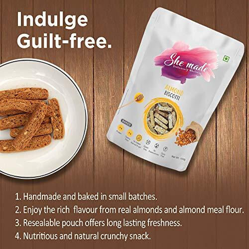 She Made Foods Biscotti Cookies - Pack Of 3, Classic Almond Flavour, Fibre Dense & Gluten-Free Biscuit, Baked, Crunchy & Tasty Gourmet Snacks, Light & Healthy Nibbles (150 Grams Each)