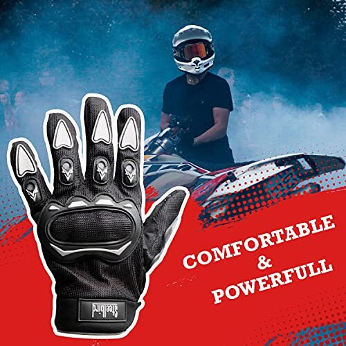 Steelbird Full Finger Bike Riding Gloves With Touch Screen Sensitivity At Thumb And Index Finger, Protective Off-Road Motorbike Racing (Large, Black Grey)(Polyester, Cycling)