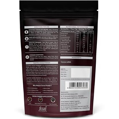 Nakpro 100% Pure & Natural Unsweetened Plant Based Cocoa Powder, 150G | 22.5G Protein | Ideal For Cake, Baking, Hot Chocolate, Milkshakes & More