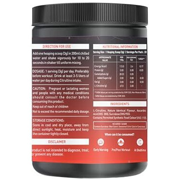 Nakpro Pure L-Citrulline Powder- Jar, Boosts Nitric Oxide & Muscle Growth For Men & Women (Fruit Punch, 100G)