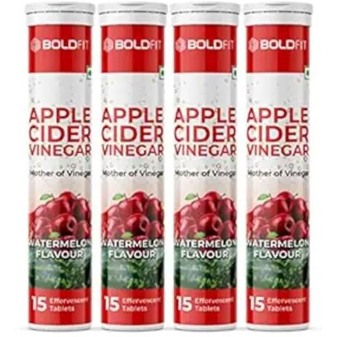 Boldfit Apple Cider Vinegar Tablets For Weight Loss Apple Cider Vinegar Tablet With Mother Acv Effervescent Tablets For Immunity, Digestion, Acv Tablets Acv Apple Cider Vinegar Tablet With Watermelon Flavor - (Pack Of 4) 60 Tablets