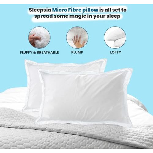 Sleepsia Hotel Flenge Pillows For Sleeping - Ultra Soft Two Bed Pillows For Side, Front And Back Sleepers (White) 60.96Lx40.64Wx12.7H (Set Of 1) - Microfiber Bed Pillow