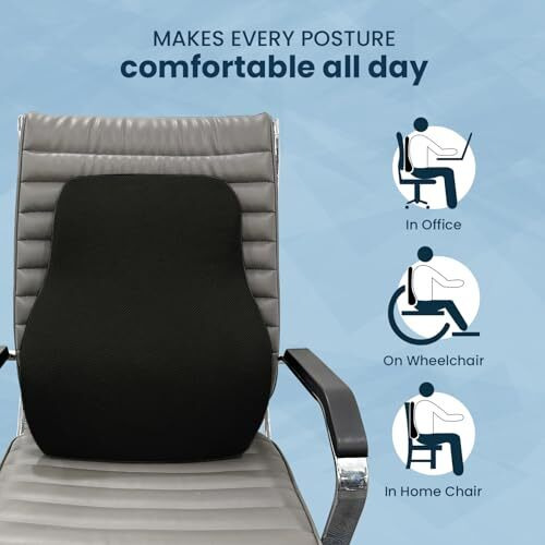 Sleepsia Back Support For Chair | 1 Year Warranty | Memory Foam Car Seat Back Support For Office Chair, Memory Foam Pillow, Orthopedic Lumbar Support Back Rest For Back Pain Relief (Black/Grey)