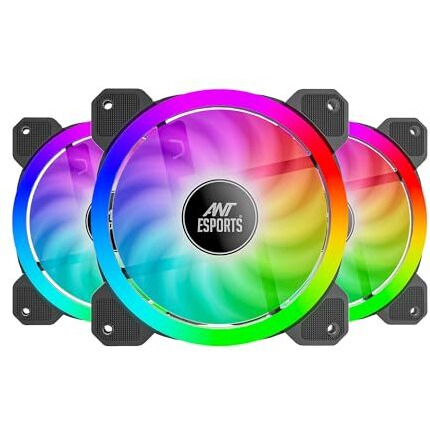 Ant Esports Superflow 120Mm 3 In 1 Argb Three Dual-Sided Argb Ring Light Pwm Case Fan Kit - Black, 45.3 Cfm Airflow, 1500 Rpm