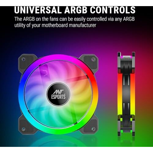 Ant Esports Superflow 120Mm 3 In 1 Argb Three Dual-Sided Argb Ring Light Pwm Case Fan Kit - Black, 45.3 Cfm Airflow, 1500 Rpm