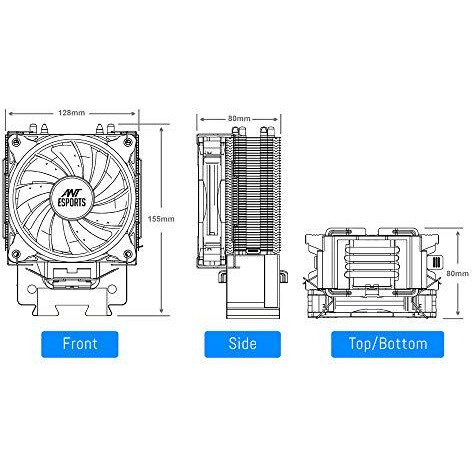 Ant Esports Ice-C612 V2 Argb Cpu Cooler| Support Intel Lga1200, Lga115X, Lga20Xx, Lga1366, Lga1700 And Amd Fm1, Fm2, Fm2+, Am2, Am2+, Am3, Am3+, Am4, Am5