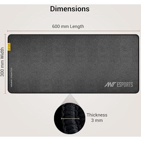 Ant Esports Mp290 Gaming Mouse Pad-L- Large With Stitched Edges, Waterproof Non-Slip Base For Gaming & Office  Black