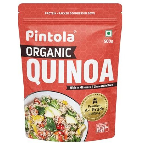 Pintola Organic Quinoa 500G, Cereal For Breakfast, High In Protein & Dietry Fibre, Minerals, Cholesterol-Free, Gluten-Free Quinoa Seeds Diet Food For Weight Management (500G)
