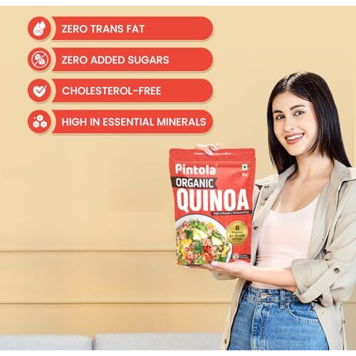 Pintola Organic Quinoa 500G, Cereal For Breakfast, High In Protein & Dietry Fibre, Minerals, Cholesterol-Free, Gluten-Free Quinoa Seeds Diet Food For Weight Management (500G)