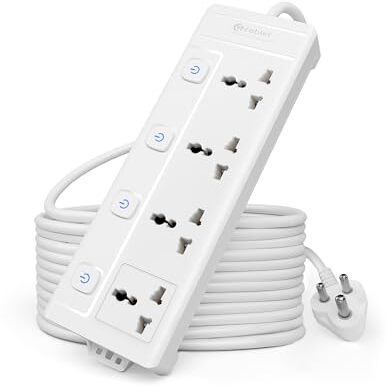 Cablet 4 Way Extension Board 250 Volts 4 Universal Socket + 4 Switch, 10A And 2500W - 4.5M Heavy Duty Cable - White, Medium (Cablet 4040-45)