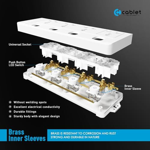 Cablet 4 Way Extension Board 250 Volts 4 Universal Socket + 4 Switch, 10A And 2500W - 4.5M Heavy Duty Cable - White, Medium (Cablet 4040-45)