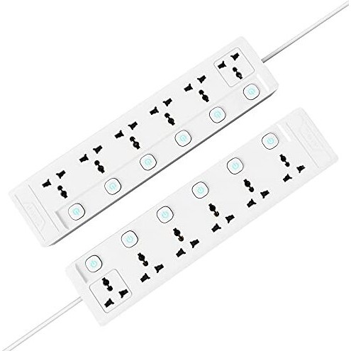 Cablet 240 Volts 6 Way Extension Board - 6 Universal Socket + 6 Switch, 10A And 2500W - 1.8M Heavy Duty Cable - White, Medium (Cablet 6060-18)