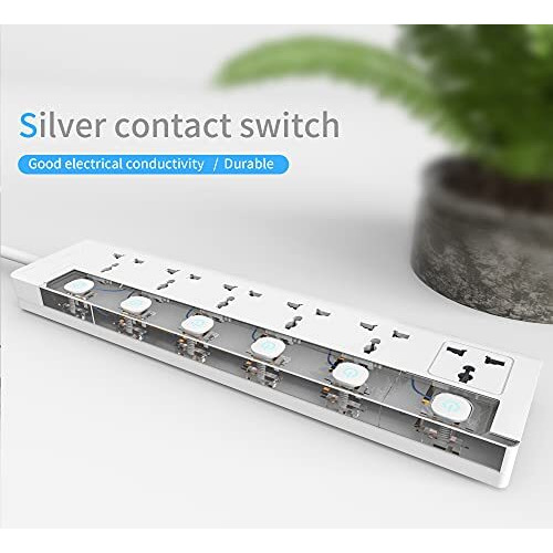 Cablet 240 Volts 6 Way Extension Board - 6 Universal Socket + 6 Switch, 10A And 2500W - 1.8M Heavy Duty Cable - White, Medium (Cablet 6060-18)