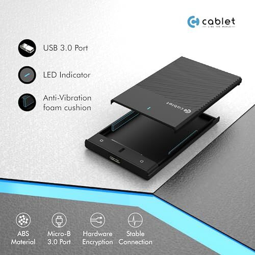 Cablet 2.5 Inch Sata Usb 3.0 Hdd/Ssd Portable External Enclosure For 7Mm And 9.5Mm, Tool-Free Design, Supports Uasp Max 6Tb