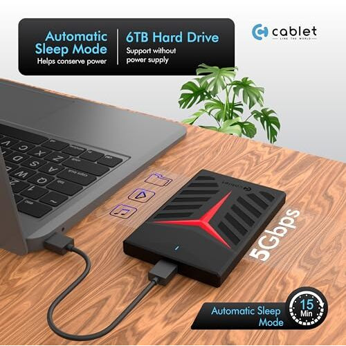 Cablet 2.5 Inch Sata Usb 3.0 Hdd/Ssd Portable External Enclosure For 7Mm And 9.5Mm, Tool-Free Design, Supports Uasp Max 6Tb, Y-Design