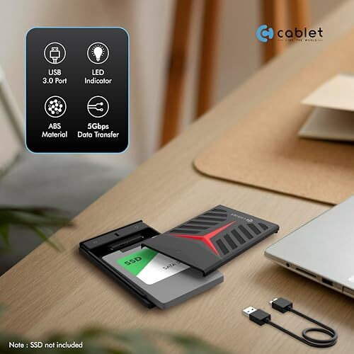 Cablet 2.5 Inch Sata Usb 3.0 Hdd/Ssd Portable External Enclosure For 7Mm And 9.5Mm, Tool-Free Design, Supports Uasp Max 6Tb, Y-Design