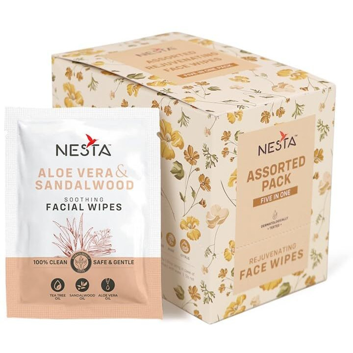Nesta Refreshing Face Wipes Assorted 30S Box - Pack Of 3 Boxes| Total 90 Wipes | Individually Wrapped | Ph Balanced | Gentle, Hydrating, Soothing