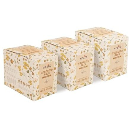 Nesta Refreshing Face Wipes Assorted 30S Box - Pack Of 3 Boxes| Total 90 Wipes | Individually Wrapped | Ph Balanced | Gentle, Hydrating, Soothing