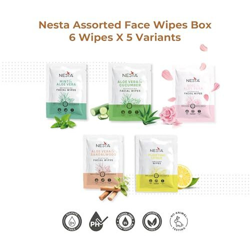 Nesta Refreshing Face Wipes Assorted 30S Box - Pack Of 3 Boxes| Total 90 Wipes | Individually Wrapped | Ph Balanced | Gentle, Hydrating, Soothing