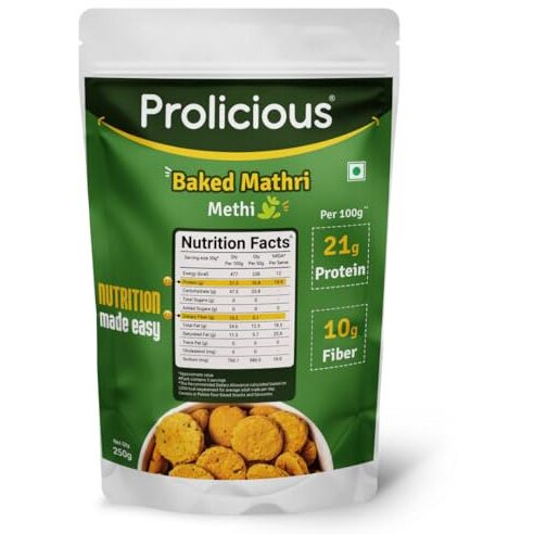Prolicious Baked Mathri | 10G Protein, High Fiber | Healthy Weightloss Snack | No Palm Oil, No Transfat | Made With Whole Foods | 250G