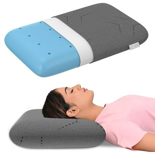 My Armor Ventilated Cool Gel Memory Foam Pillow, Orthopedic Pillows For Neck Pain Relief, King Size - 5 Inch Height With Grey Colour Washable Pillow Cover - Pack Of 1