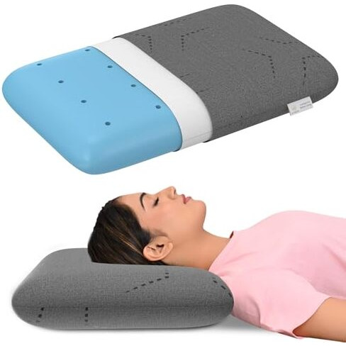 My Armor Ventilated Cool Gel Memory Foam Pillow, Orthopedic Pillows For Neck Pain Relief, Queen Size - 4.5 Inch Thickness With Grey Colour Removable Pillow Cover - Pack Of 1