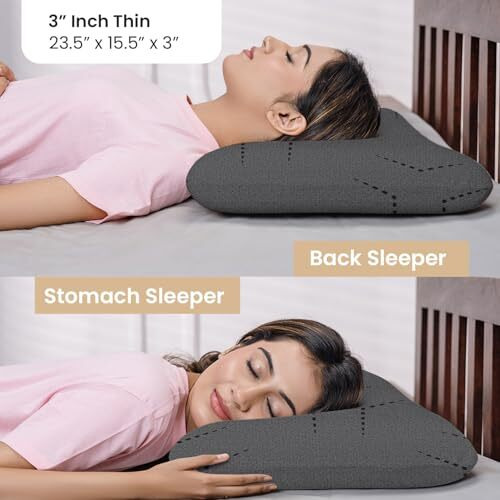 My Armor Ventilated Cooling Gel Memory Foam Pillow Thin Size 3 Inch Height, Pillow For Sleeping, Neck Pain Relief & Back Support Cushion With Grey Pillow Cover - Pack Of 1