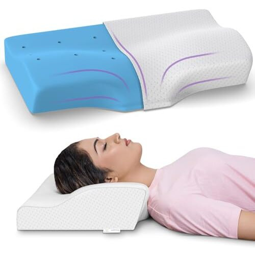 My Armor Cool Gel Cervical Pillow For Neck Pain, Orthopedic Memory Foam Pillow For Sleeping Contour Pillow For Neck & Shoulder Pain, Regular Size - 18.5X11X3.5 Inches