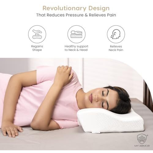 My Armor Cool Gel Cervical Pillow For Neck Pain, Orthopedic Memory Foam Pillow For Sleeping Contour Pillow For Neck & Shoulder Pain, Regular Size - 18.5X11X3.5 Inches