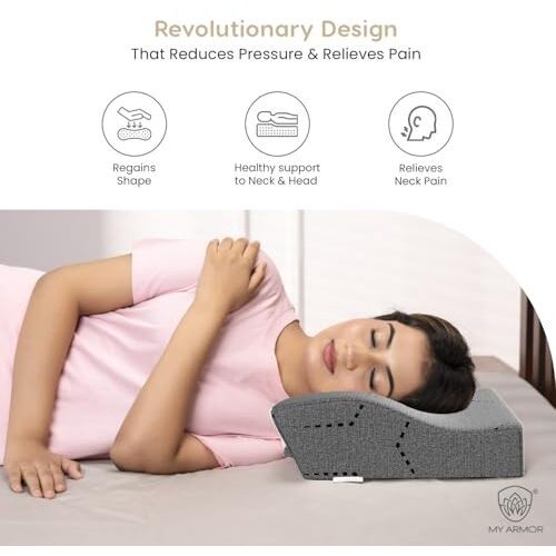 My Armor Cool Gel Cervical Pillow For Neck Pain Spondylitis Neck, Orthopedic Memory Foam Pillow For Sleeping, Neck Support Contour Pillow For Shoulder Pain, Regular Size - 18.5 X 11 X 3.5 Inches