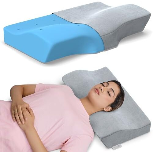 My Armor Cool Gel Cervical Pillow For Neck Pain And Shoulder Pain, Spondylitis Neck, Orthopedic Memory Foam Pillow, Sleeping Contour Support, Regular Size - 18.5 X 11 X 3.5 Inches, Grey Velvet Cover