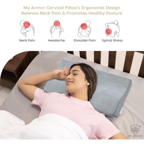 My Armor Cool Gel Cervical Pillow For Neck Pain And Shoulder Pain, Spondylitis Neck, Orthopedic Memory Foam Pillow, Sleeping Contour Support, Regular Size - 18.5 X 11 X 3.5 Inches, Grey Velvet Cover