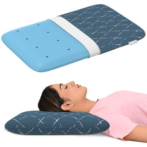 My Armor Cool Gel Memory Foam Pillow Thin Size - 3 Inches, Orthopedic Pillow For Sleeping & Neck Pain Relief, Washable Blue Checks Cover - Pack Of 1