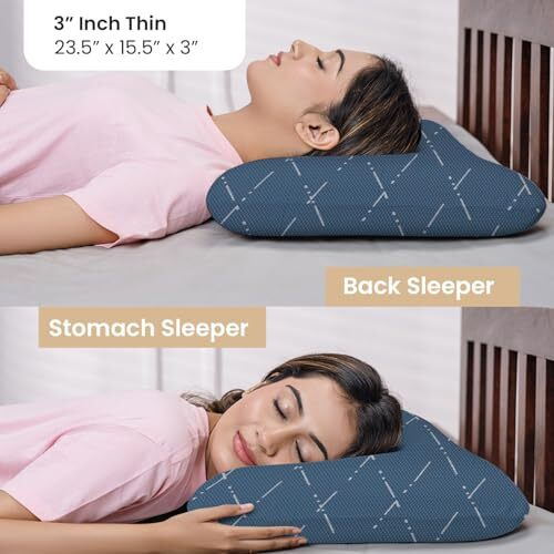 My Armor Cool Gel Memory Foam Pillow Thin Size - 3 Inches, Orthopedic Pillow For Sleeping & Neck Pain Relief, Washable Blue Checks Cover - Pack Of 1