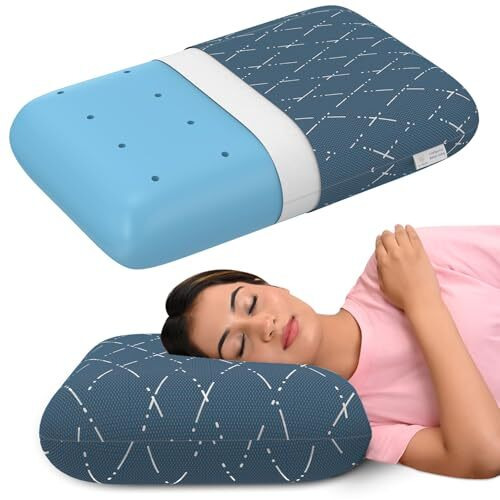 My Armor Cool Gel Memory Foam Pillow, Orthopedic Pillow For Neck Pain Relief & Back Support, Extra-Thick King Size Pillow - 5.5 Inch Thick, Blue Checks Cover - Pack Of 1