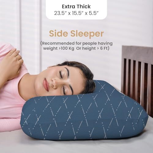My Armor Cool Gel Memory Foam Pillow, Orthopedic Pillow For Neck Pain Relief & Back Support, Extra-Thick King Size Pillow - 5.5 Inch Thick, Blue Checks Cover - Pack Of 1