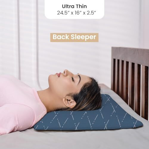My Armor Cool Gel Memory Foam Pillow Ultra-Thin Size - 2.5 Inch Thick, Orthopedic Pillow For Sleeping & Neck Pain Relief, With Removable Washable Blue Checks Cover - Pack Of 1
