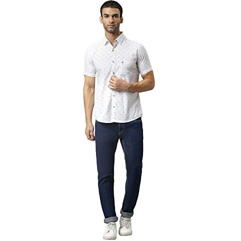 Thomas Scott Men's Printed Slim Fit 100% Cotton Casual Shirt With Half Sleeve Pure White
