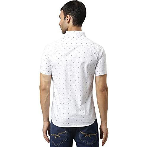 Thomas Scott Men's Printed Slim Fit 100% Cotton Casual Shirt With Half Sleeve Pure White