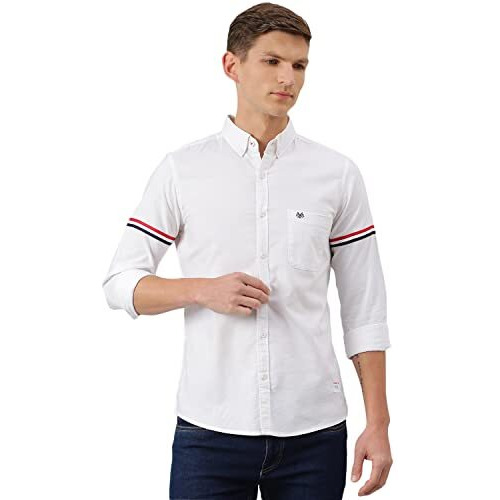 Thomas Scott Men's Solid Slim Fit 100% Cotton Casual Shirt With Button Down Collar And Full Sleeve White