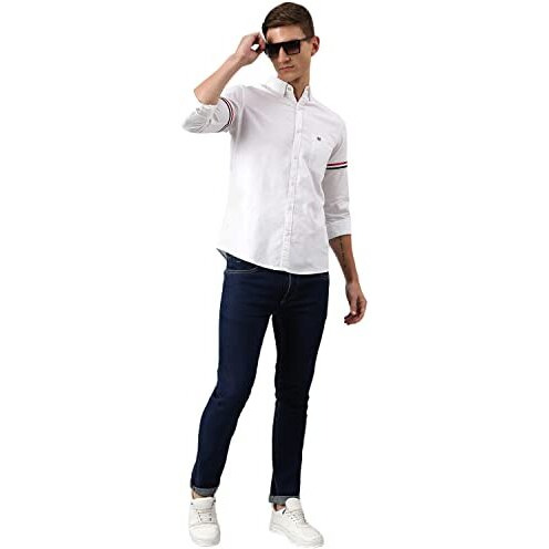 Thomas Scott Men's Solid Slim Fit 100% Cotton Casual Shirt With Button Down Collar And Full Sleeve White