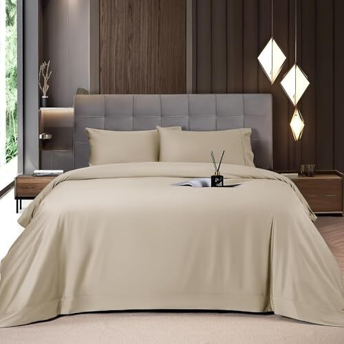 Mush 100% Bamboo Bedsheet For King Size Bed With 2 Pillow Covers | Luxuriously Soft, Breathable And Naturally Anti Microbial Thermoregulating Bed Sheet 400 Tc (Royal Beige)