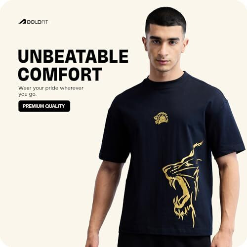 Boldfit Cotton Men's Oversized Fit Tshirt(Cskostlionblacks_Black S)
