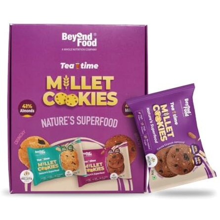 Beyond Food Protein Millet Sugar Free Cookies (Pack Of 12) | Gluten Free | No Added Sugar | Healthy Cookies With Ragi, Jowar & Natural Ingredients | Box Of Cocoa Crunch Almomd Biscuits For Adults